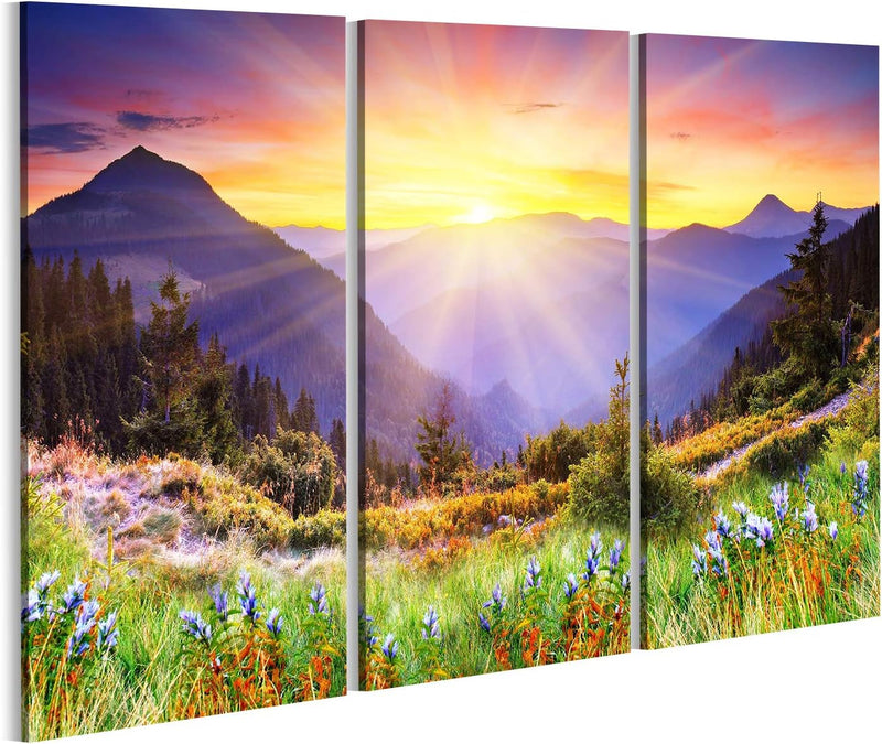 Bild Bilder auf Leinwand majestätischer Sonnenuntergang im Gebirgslandschaft hdr Bild Wandbild, Post