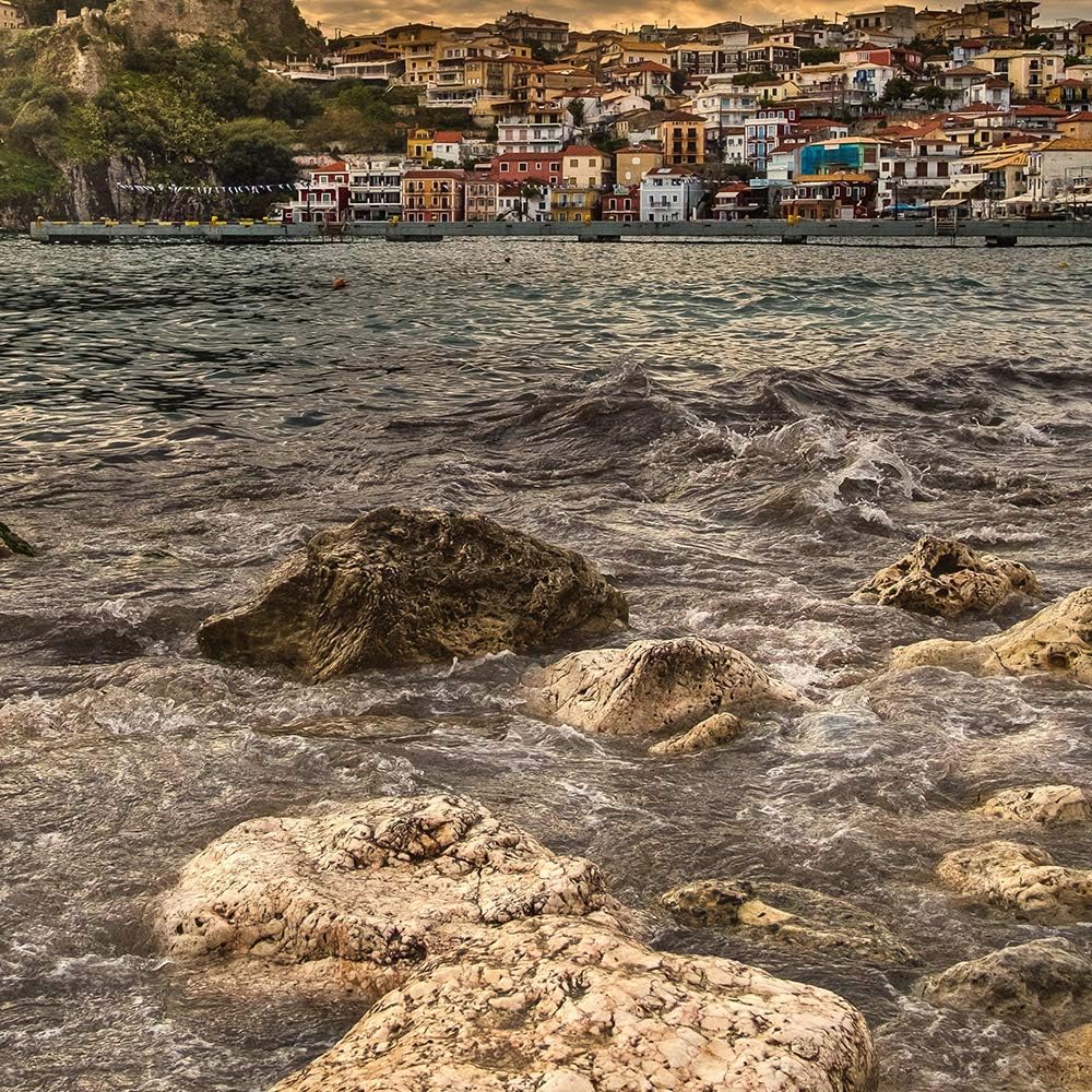 Feeby Leinwandbild Landschaft 5 TLG Bild Kunstdruck See Städtchen braun 250x120 cm Leinwandbild 250x