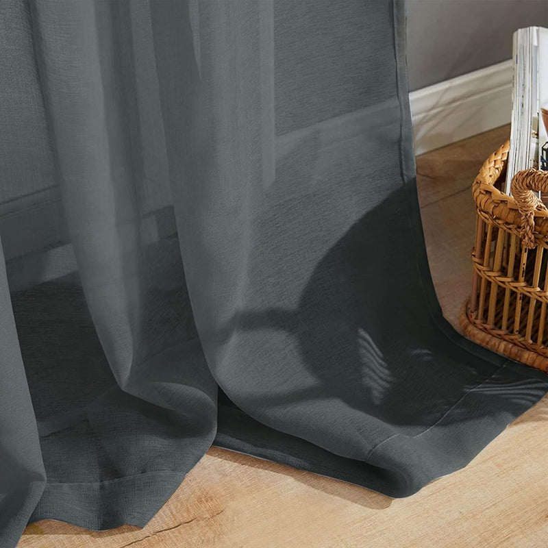 MRTREES Voile Gardinen Vorhang halbtransparent kurz mit Ösen in Leinenoptik Stores Gardinen Schals f