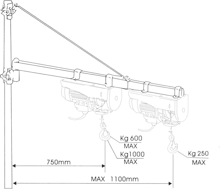 Schwenkarm Halterung Seilzug 600kg 110cm Seilwinde Seilhebezug Halterung Träger
