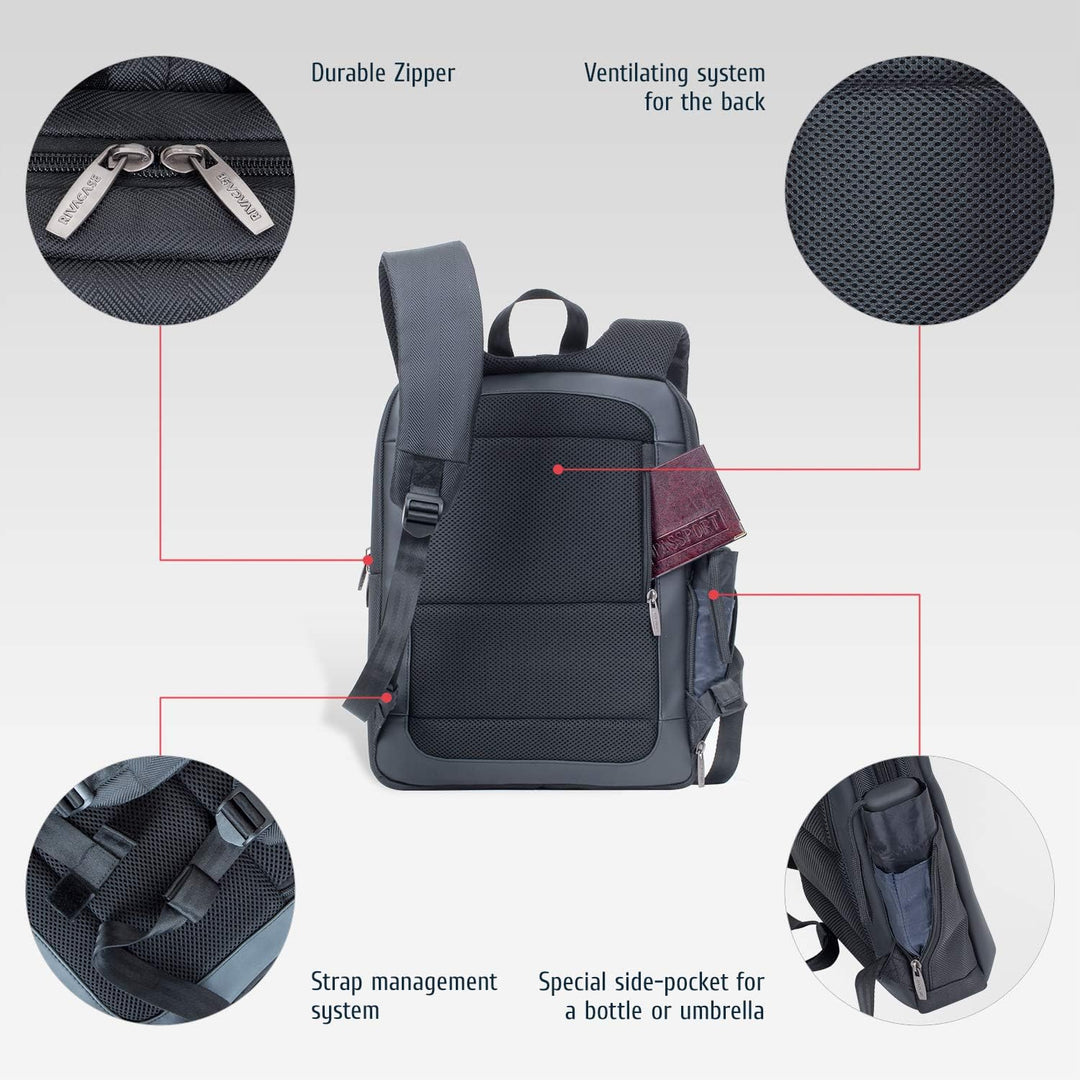 RIVACASE leichter Laptop Rucksack bis 14 Zoll – Stadtrucksack aus Polyester und Kunstleder mit extra