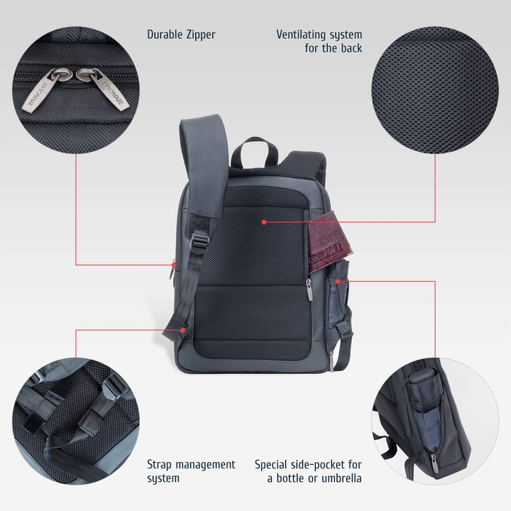RIVACASE leichter Laptop Rucksack bis 14 Zoll – Stadtrucksack aus Polyester und Kunstleder mit extra