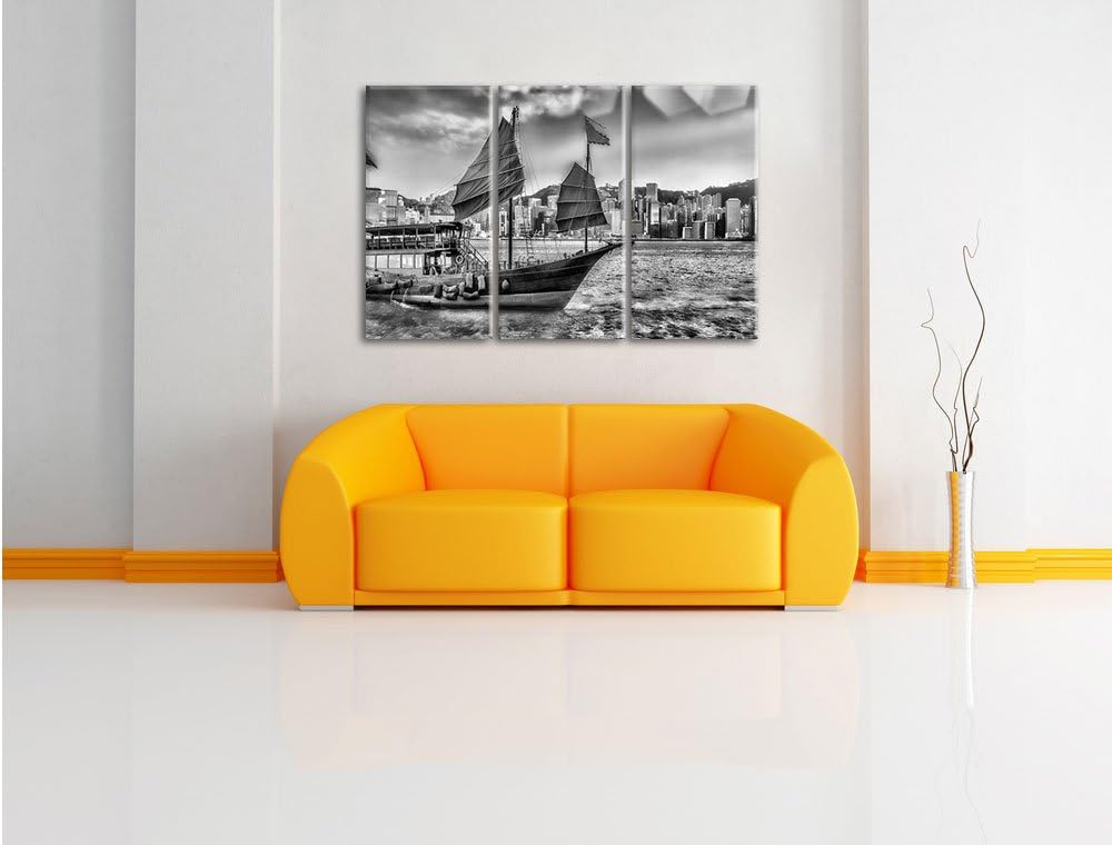 Pixxprint Segelschiff mit Segeln 3Teiler 120x80 cm Leinwandbild Wandbild Kunstdruck