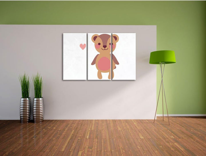Pixxprint Niedlicher Bär weiss 3-Teiler Leinwandbild 120x80 Bild auf Leinwand