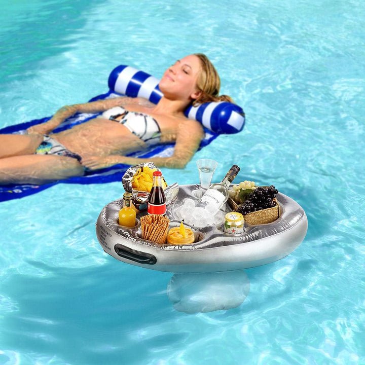 infactory Flaschenhalter Pool: 2er-Set schwimmende 2in1-Getränke- und Snackhalter, 70 x 50 cm (Geträ