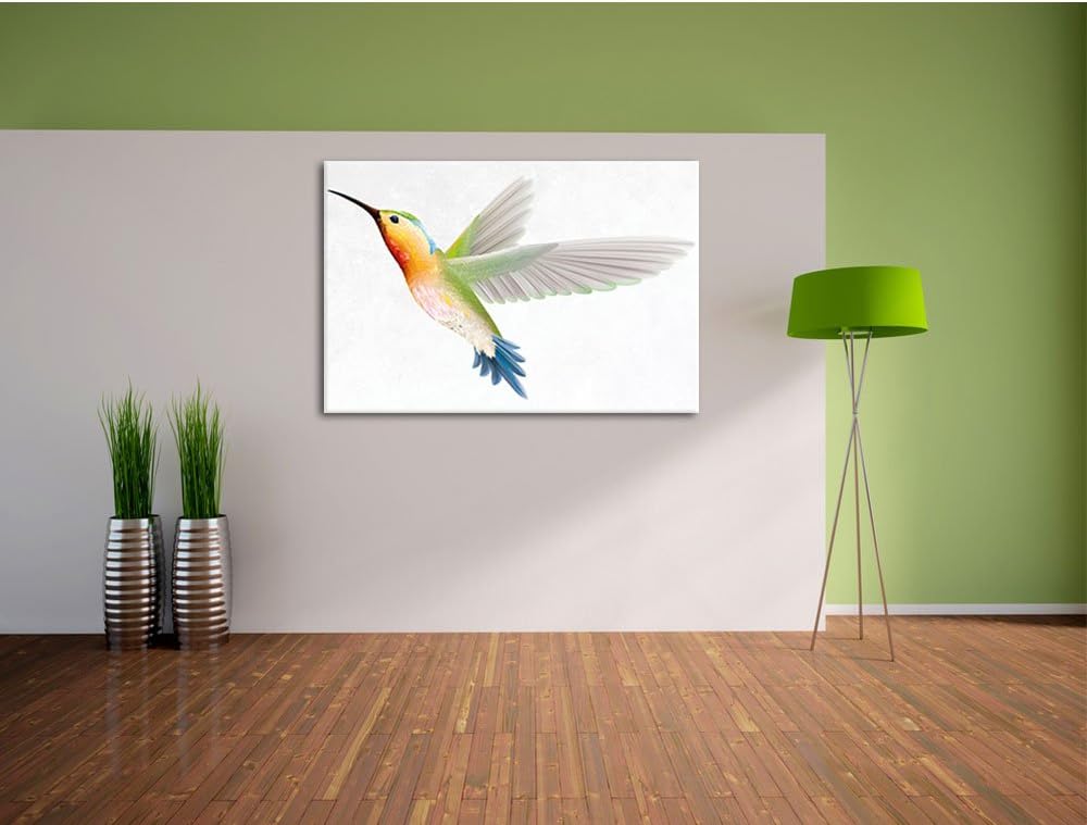 Anmutiger Kolibri weiss, Format: 100x70 auf Leinwand, XXL riesige Bilder fertig gerahmt mit Keilrahm