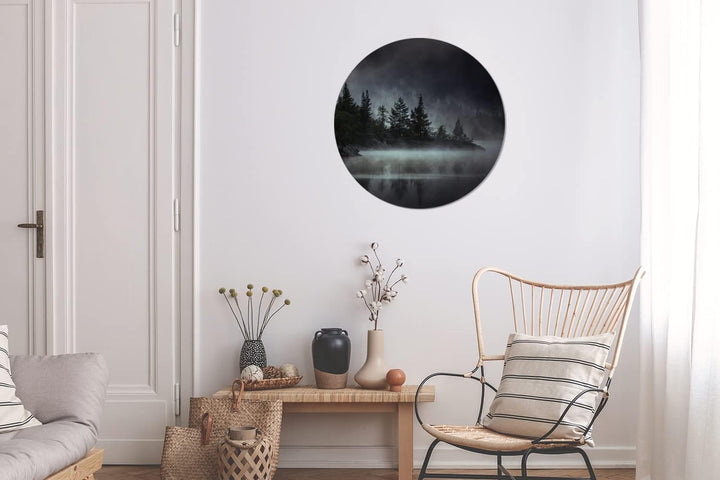 MuchoWow Wandbild Rund Wanddeko Deko Wohnzimmer Bilder 60x60 cm Wald - Nebel - Schwarz - Weiss, 60x6