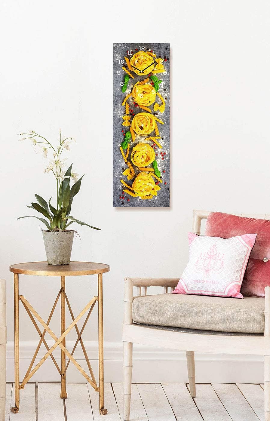 levandeo Wanduhr Glas 20x60cm Glasuhr Uhr Glasbild Pasta Nudeln Küche Wanddeko Küchendeko Küchenuhr,