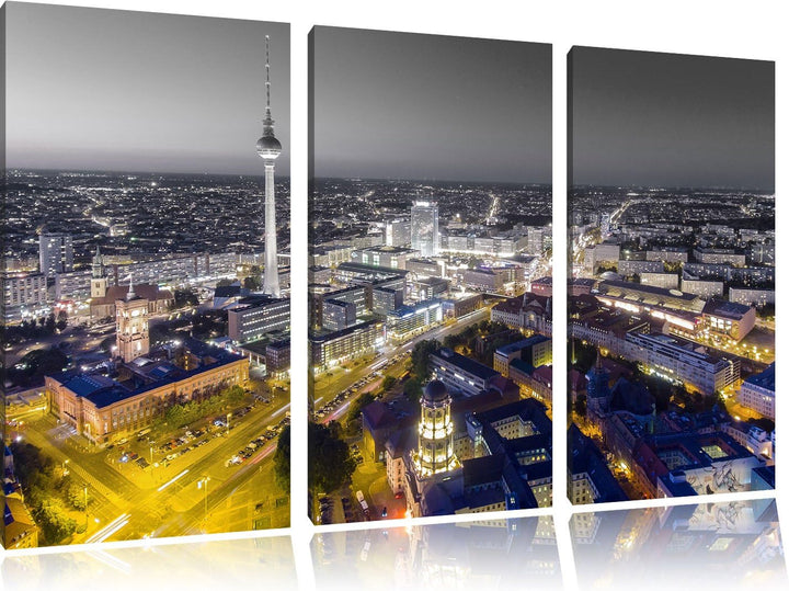 Pixxprint Berlin City Panorama als Leinwandbild/Grösse: 3 Teilig (120x80) cm/Wandbild/Kunstdruck/fer