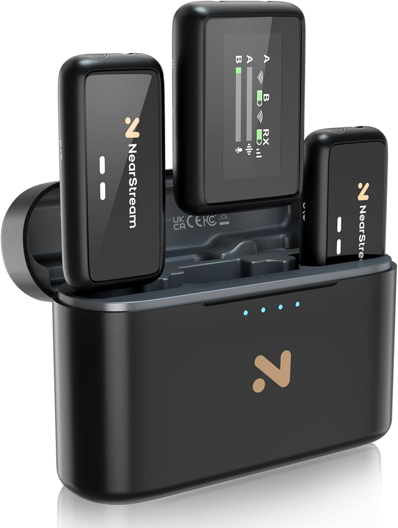 NearStream AWM20T Lavalier Mikrofon Wireless mit Geräuschunterdrückung/Anzeige, 200m Übertragung/7H