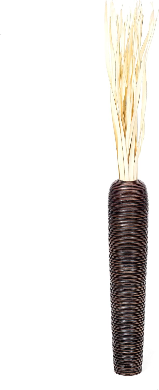 Leewadee Grosse Bodenvase für Dekozweige hohe Standvase Design Holzvase, Holz, 70 cm, Braun, 70 cm