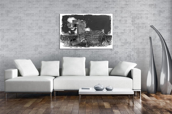 deyoli J wie Jaguar Format: 80x60 Effekt: Schwarz&Weiss als Leinwandbild, Motiv fertig gerahmt auf E