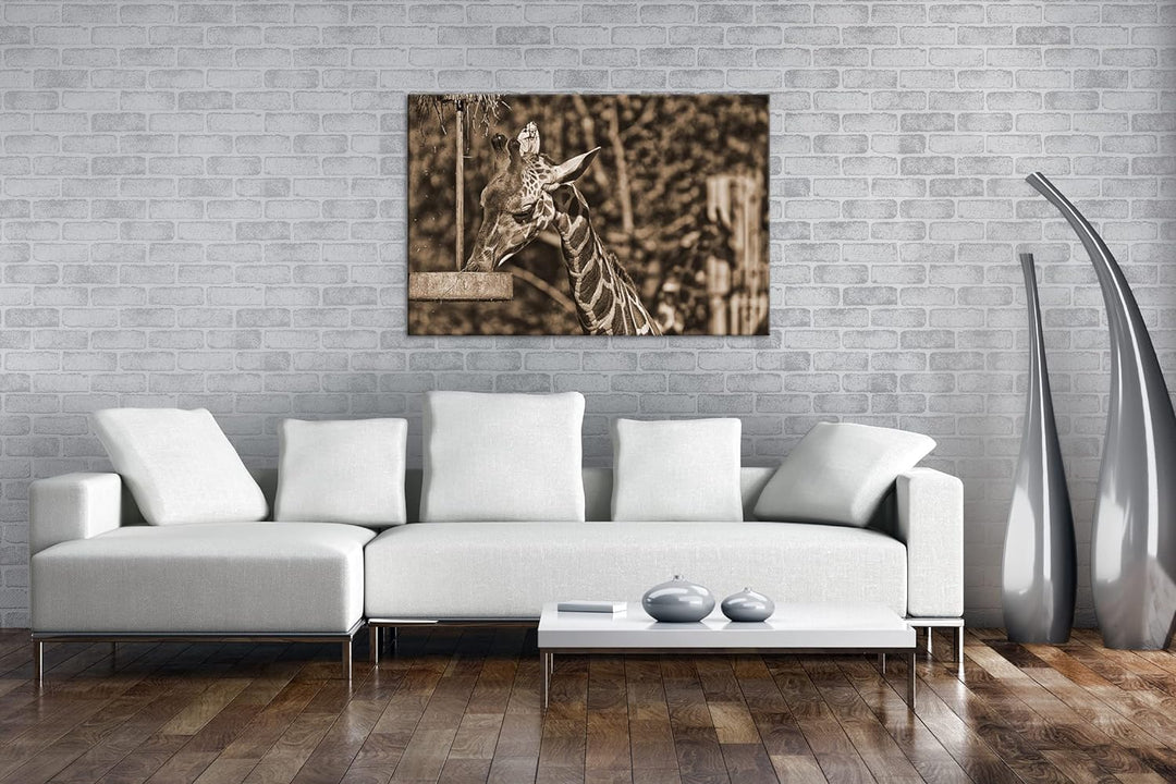 deyoli Giraffe beim Fressen Effekt: Sepia, Format: 80x60 als Leinwandbild, Motiv fertig gerahmt auf