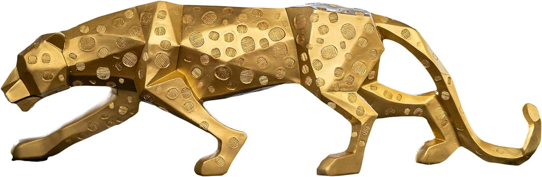 IDYL Moderne Skulptur Figur Resin Jaguar | Goldfb. mit Punkte | Masse: 48x10,5x15 cm | Material: Pol