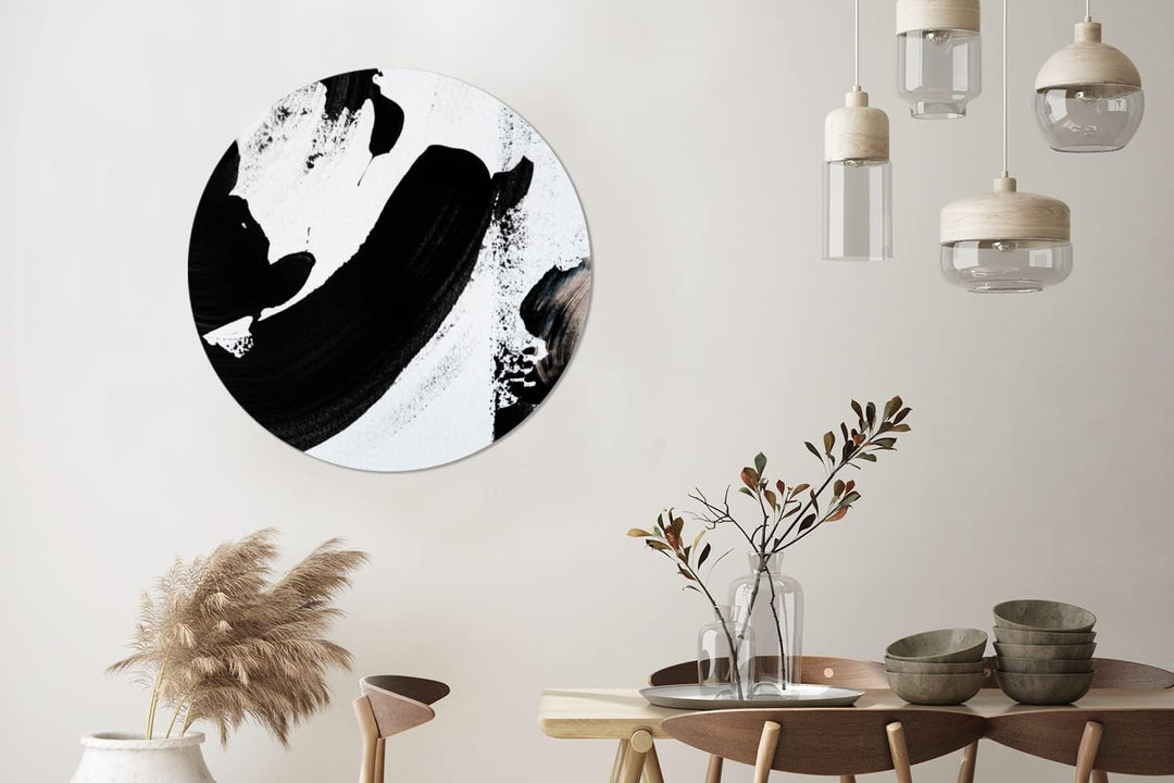 MuchoWow Wandbild Rund Wanddeko Deko Wohnzimmer Bilder 90x90 cm Schwarz - Abstrakt - Design, 90x90 c