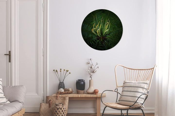 MuchoWow Wandbild Rund Wanddeko Deko Wohnzimmer Bilder 60x60 cm Eine blühende Cycad-Pflanze auf schw