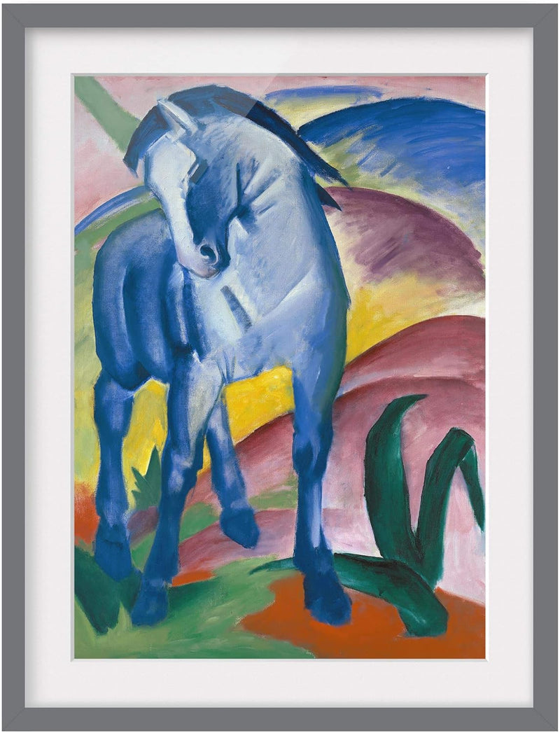 Bild mit Rahmen - Franz Marc - Blaues Pferd - Rahmenfarbe Grau, 70 x 50 cm 70cm x 50cm Grau, 70cm x