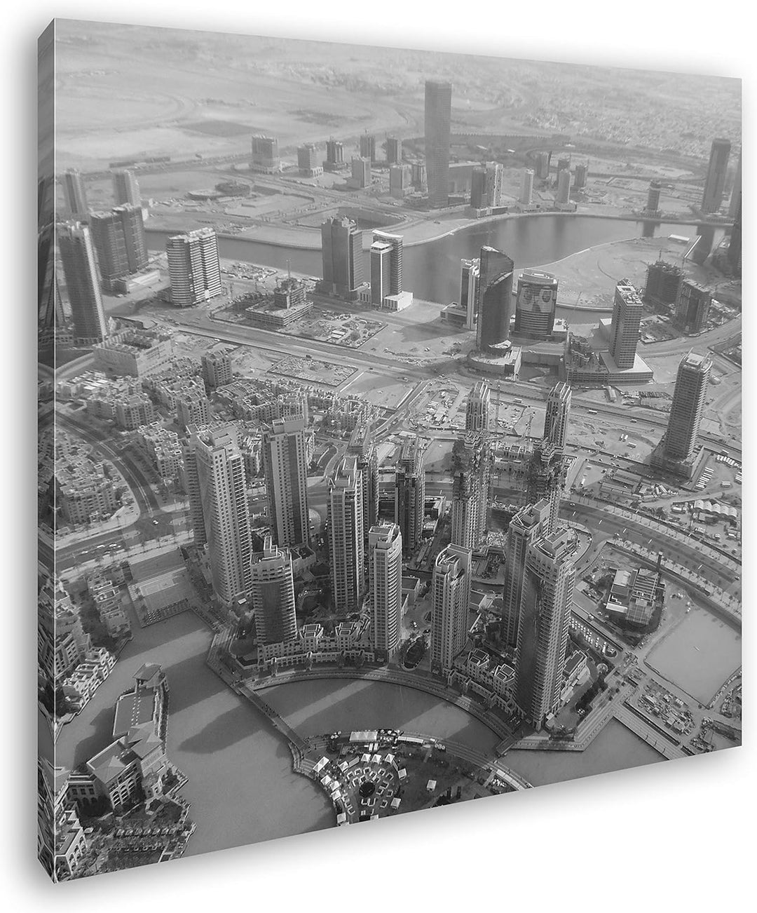 deyoli Skyline von Dubai Format: 60x60 Effekt: Schwarz&Weiss als Leinwandbild, Motiv fertig gerahmt