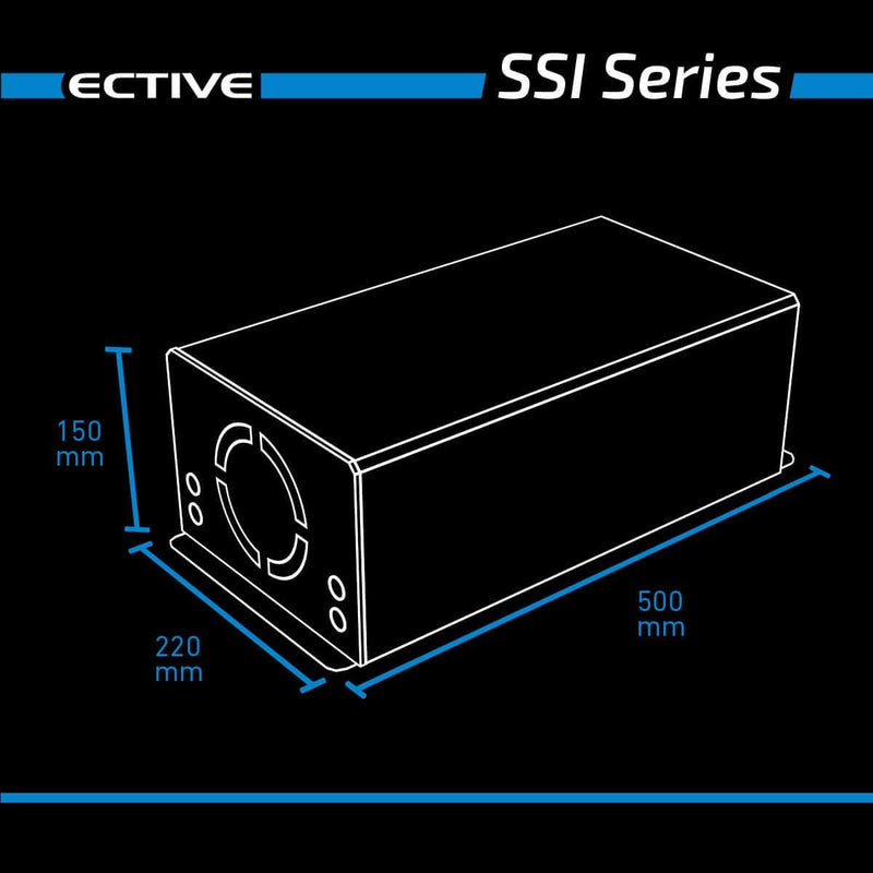 ECTIVE Reiner Sinsus Wechselrichter SSI 20-2000W, 20A, 24V auf 230V, Überlastschutz, Überhitzungssch