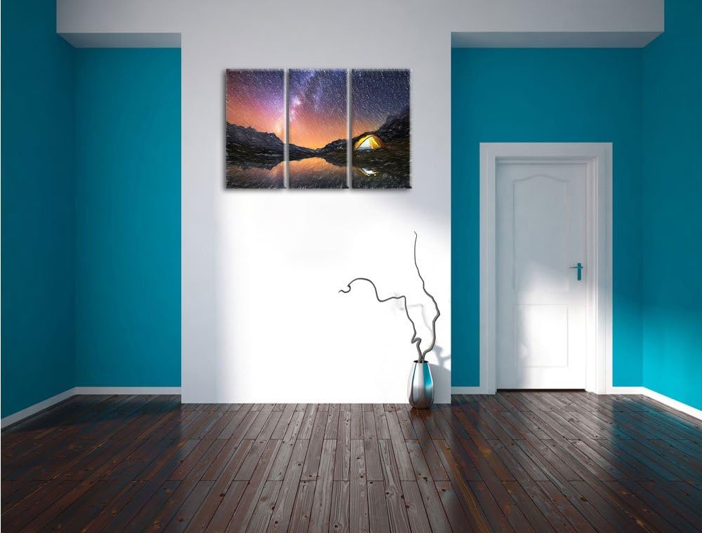 Pixxprint Zelten unter tausenden Sternen als Leinwandbild/Grösse: 3 Teilig (120x80 cm) cm/Wandbild/K