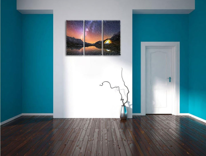 Pixxprint Zelten unter tausenden Sternen als Leinwandbild/Grösse: 3 Teilig (120x80 cm) cm/Wandbild/K