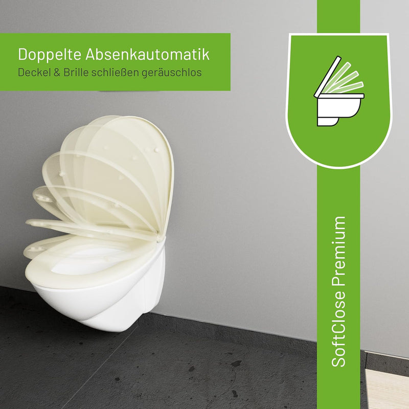 LUVETT® WC-Sitz mit Absenkautomatik C100 oval universell, Toilettendeckel mit 3 Edelstahl Montagelös