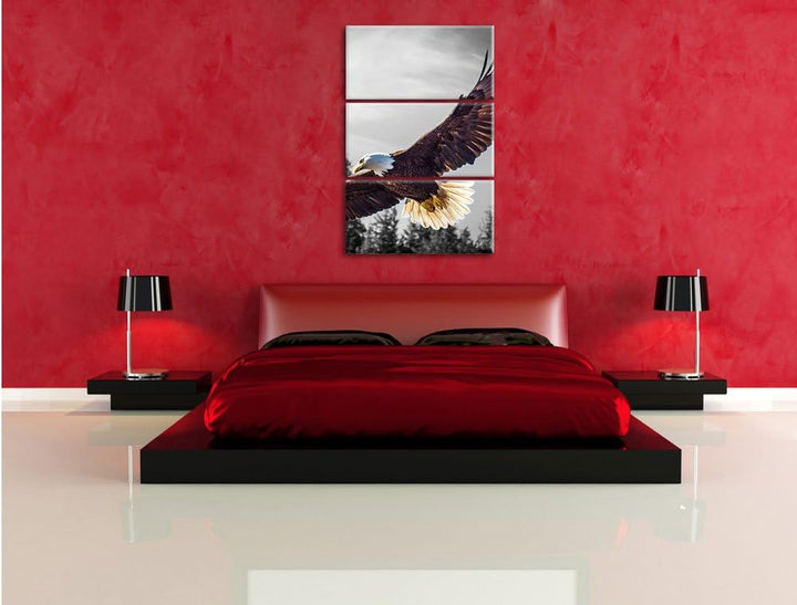 Pixxprint grosser Fliegender Adler schwarz/weiss als Leinwandbild | Grösse: 3 Teilig (120x80) | Wand