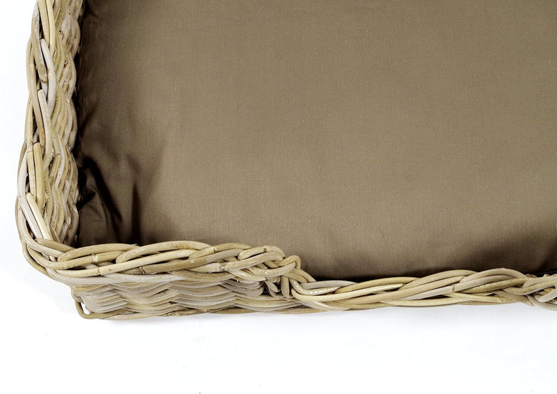 Kobolo Hundekorb Hundesofa aus stabilem Rattan geflochten inkl. Kissen 63x42x18 cm