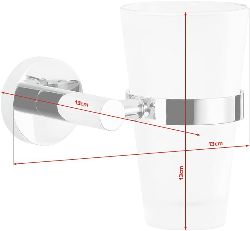 tesa EXXCELLENT Zahnputzbecher mit Halterung - Becher aus Milchglas, verchromte Wandhalterung - zur