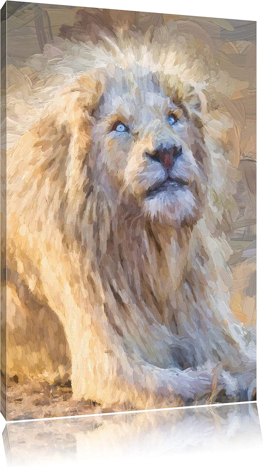anmutiger weisser Löwe Deluxe Format: 100x70 cm auf Leinwand, XXL riesige Bilder fertig gerahmt mit