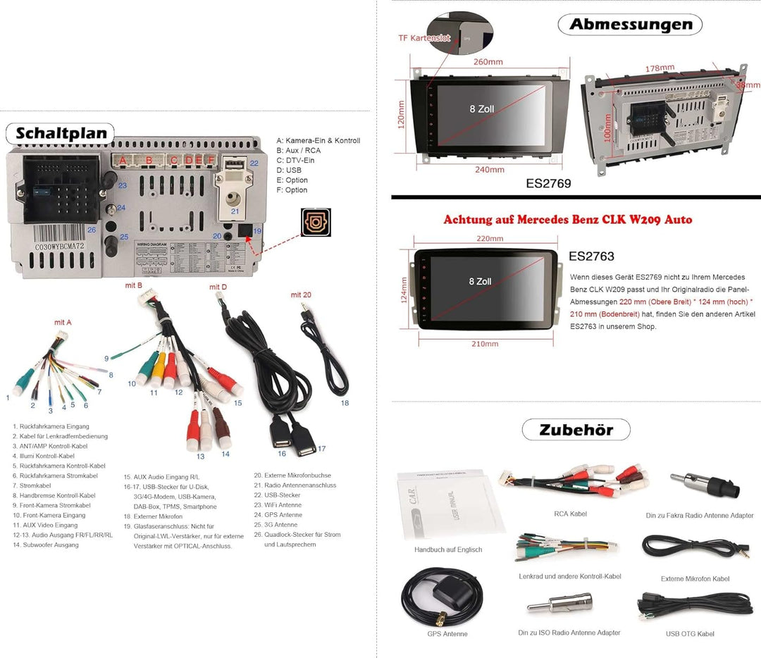 GONFEN Android 11 Autoradio Für Mercedes Benz C-Klasse W203 CLC Klasse C180 CLK Klasse W209 Unterstü