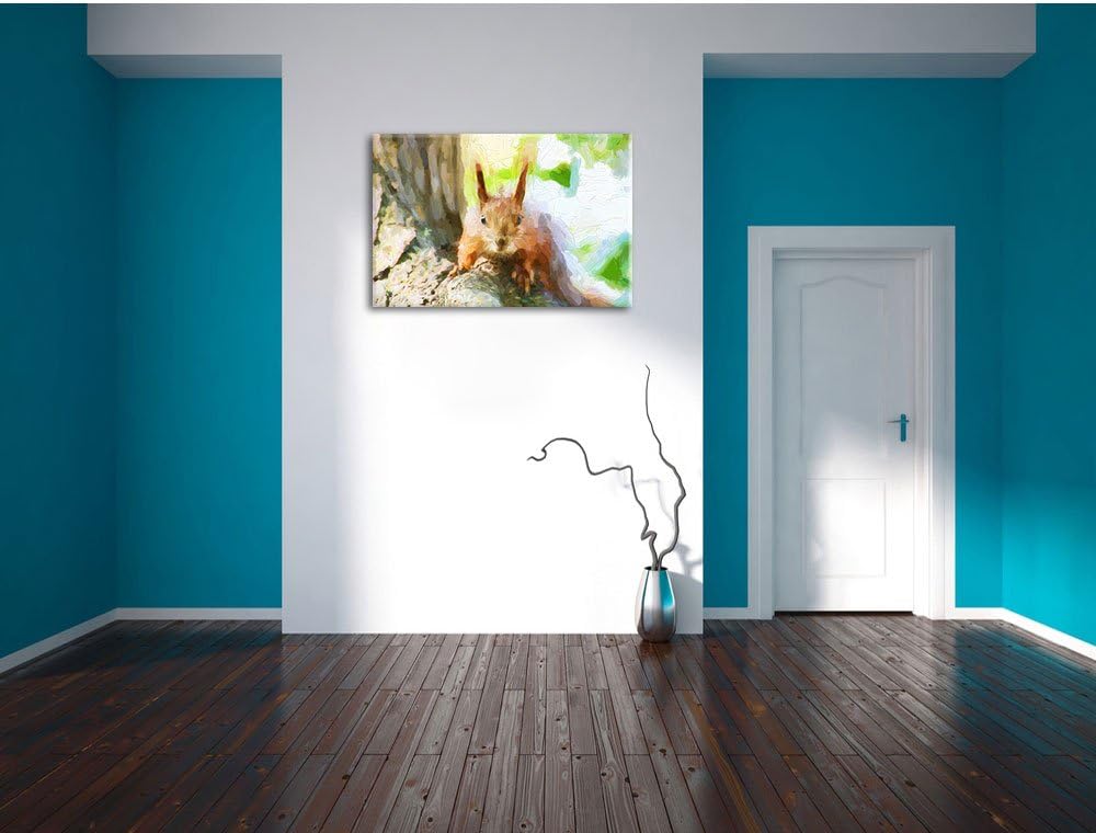 Pixxprint interessantes Eichhörnchen auf dem Baum Kunst Pinsel Effekt, Format: 100x70 auf Leinwand,