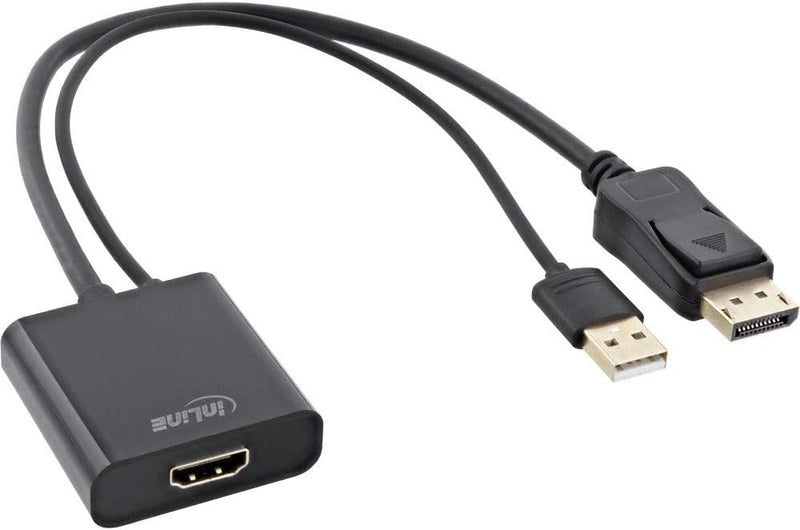 InLine® HDMI BU zu DisplayPort ST Konverter Kabel, 4K, schwarz/Gold, 0,3m