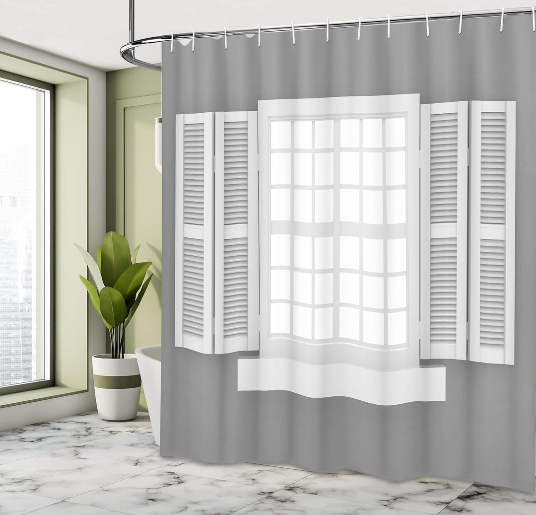 ABAKUHAUS Antiquität Duschvorhang, Holzfenster Shutter, Wasser Blickdicht inkl.12 Ringe Langhaltig B
