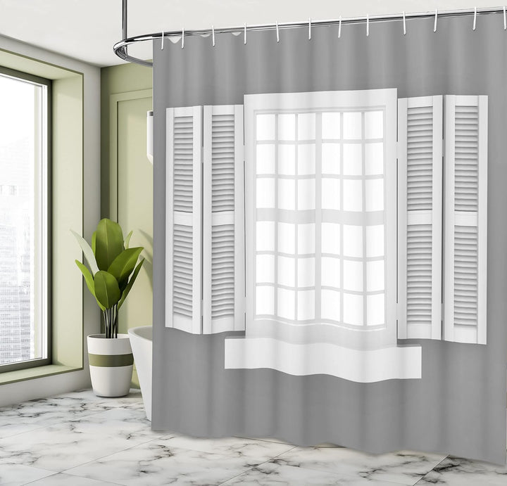 ABAKUHAUS Antiquität Duschvorhang, Holzfenster Shutter, Wasser Blickdicht inkl.12 Ringe Langhaltig B