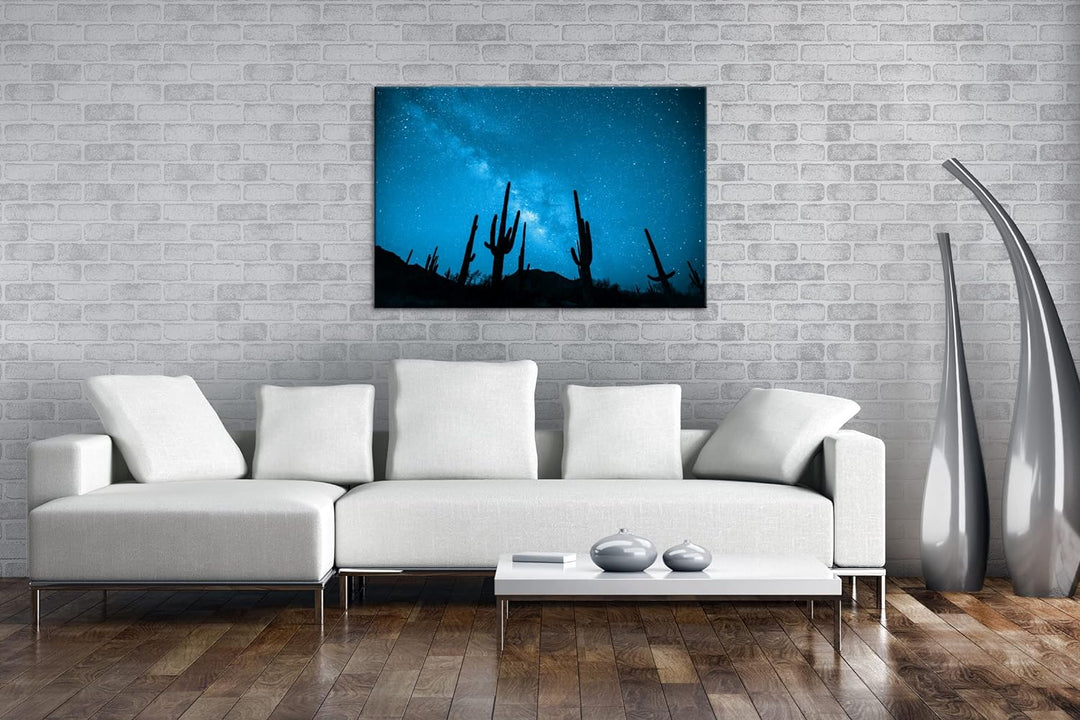 atemberaubender Sternenhimmel in der Wüste Format 80x60 Effekt: Monocrome Blau als Leinwandbild, Mot
