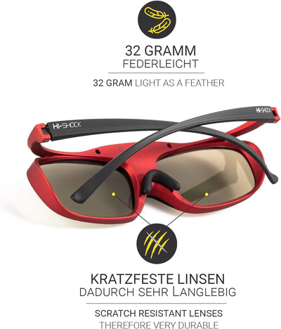 Hi-Shock BT Pro Scarlet Heaven aktive 3D Brille für 3D TV von Sony, Samsung, Panasonic | komp. mit S