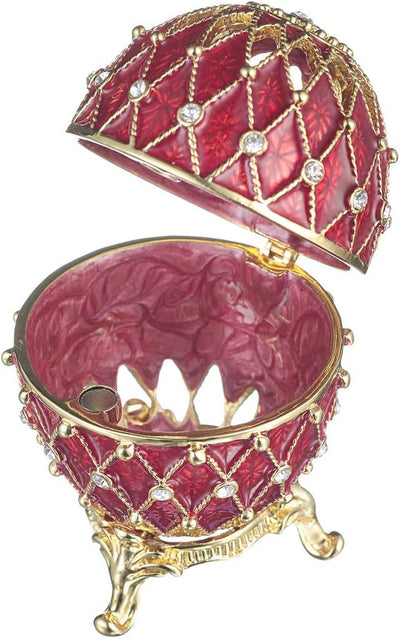 danila-souvenirs Fabergé-Stil geschnitzt Ei/Schmuckkästchen mit Gitter 7,5 cm rot