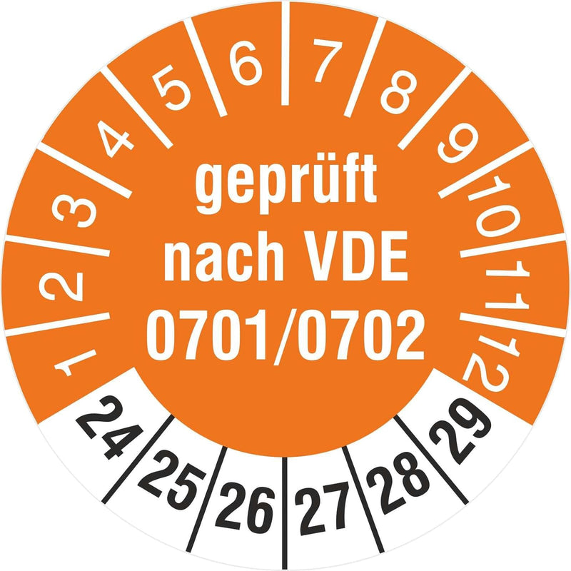 200 Prüfplaketten Geprüft nach VDE 0701/0702 18 mm 2024 bis 2029 Prüfetiketten 200 18mm Durchmesser,