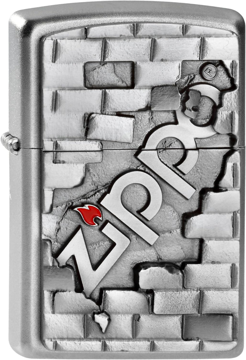 Zippo Feuerzeug 2003963 The Wall Benzinfeuerzeug, Messing, Edelstahloptik, 1 x 3,5 x 5,5 cm