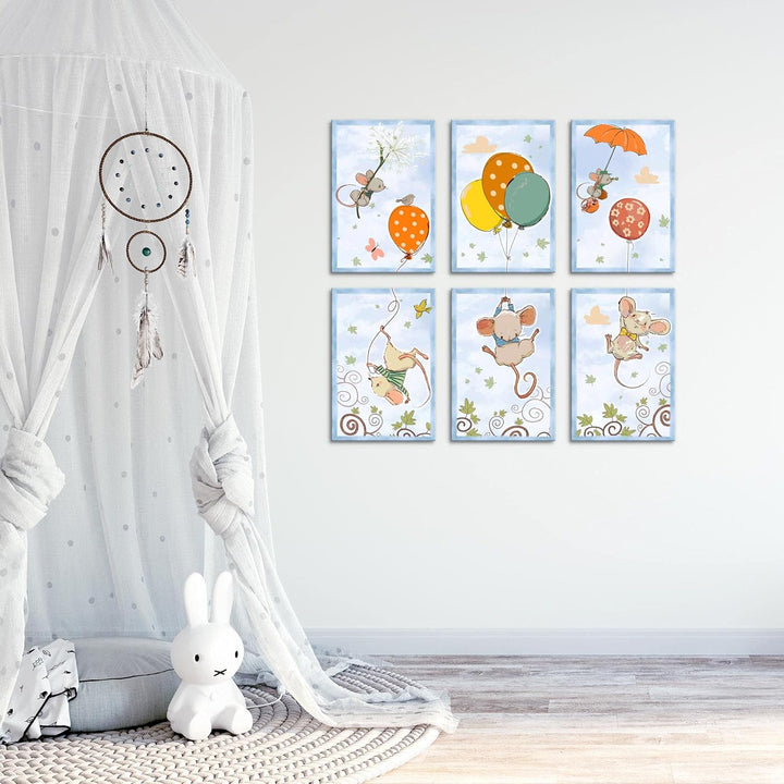 Novart Wandbilder Set - KOMPLETT AUFHÄNGFERTIG - Made in Germany - Moderne Bilder Tiere Kinderzimmer