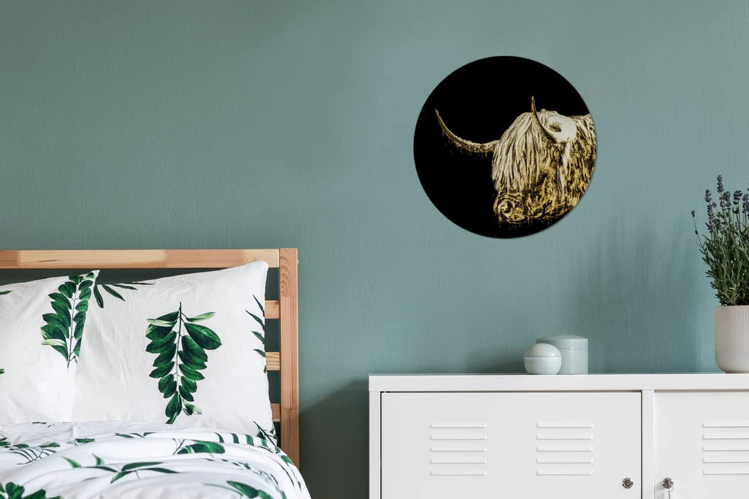 MuchoWow Wandbild Rund Wanddeko Deko Wohnzimmer Bilder 30x30 cm Schottischer Highlander - Schottisch