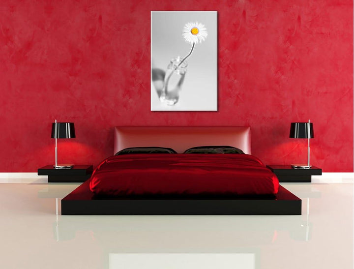 zartes Gänseblümchen im stilvollen Glas schwarz/weiss Deluxe Format: 100x70 cm auf Leinwand, XXL rie