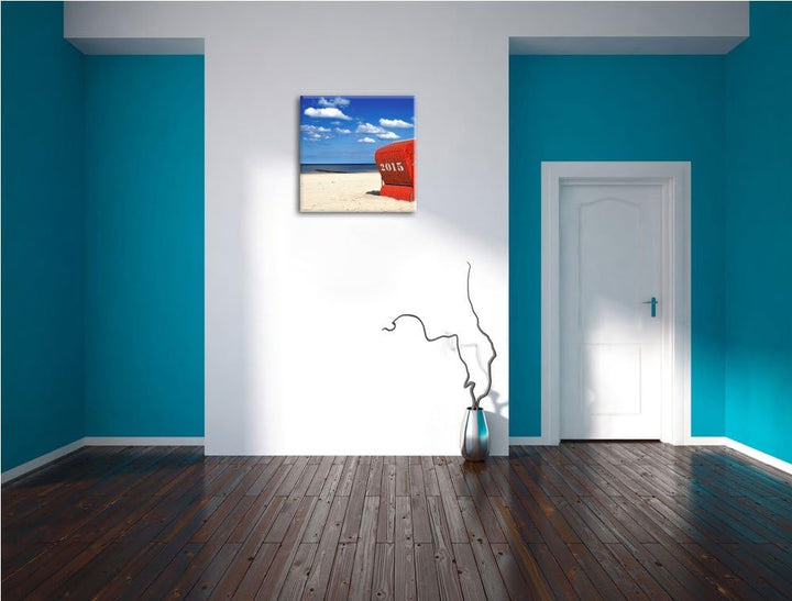 Pixxprint einsamer Strandkorb an der Nordsee, Format: 70x70 auf Leinwand, 70x70