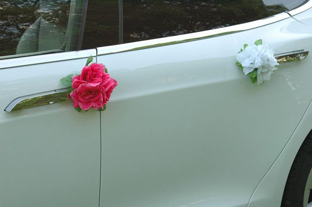DOPPEL Herz Auto Schmuck Braut Paar Rose Deko Dekoration Autoschmuck Hochzeit Car Auto Wedding Deko
