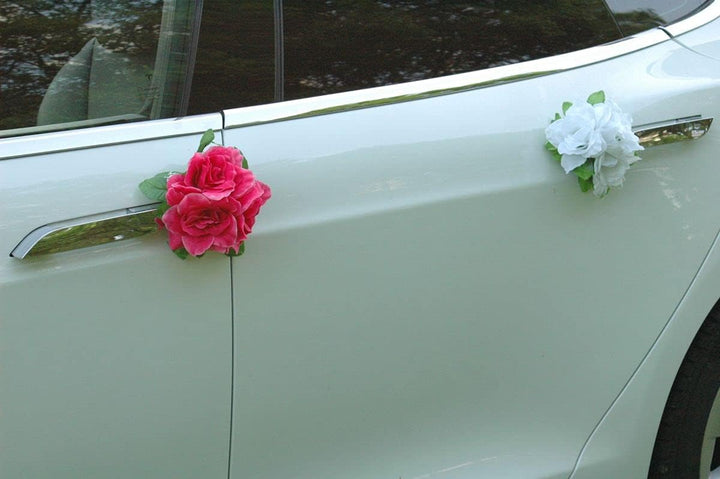 DOPPEL Herz Auto Schmuck Braut Paar Rose Deko Dekoration Autoschmuck Hochzeit Car Auto Wedding Deko