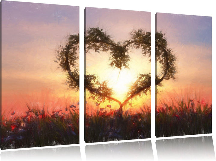 Pixxprint Herz aus Bambus als Leinwandbild/Grösse: 3 Teilig (120x80) cm/Wandbild/Kunstdruck/fertig b