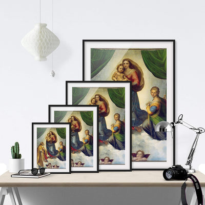 Bild mit Rahmen - Raffael - Die Sixtinische Madonna - Farbe Schwarz, 40 x 30 cm 40cm x 30cm Schwarz,