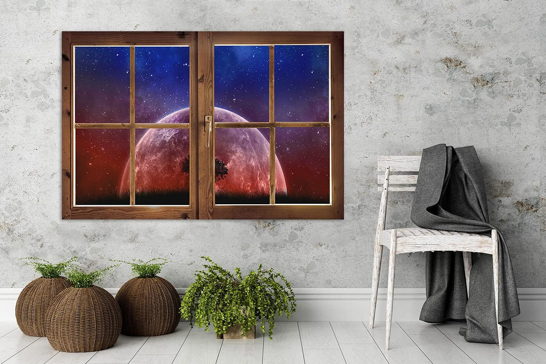 Febby Vlies Leinwandbild XXL Geschlossenes Fenster 3D-Illusion 120x80 cm Wandbild Kunst Bilder Schla