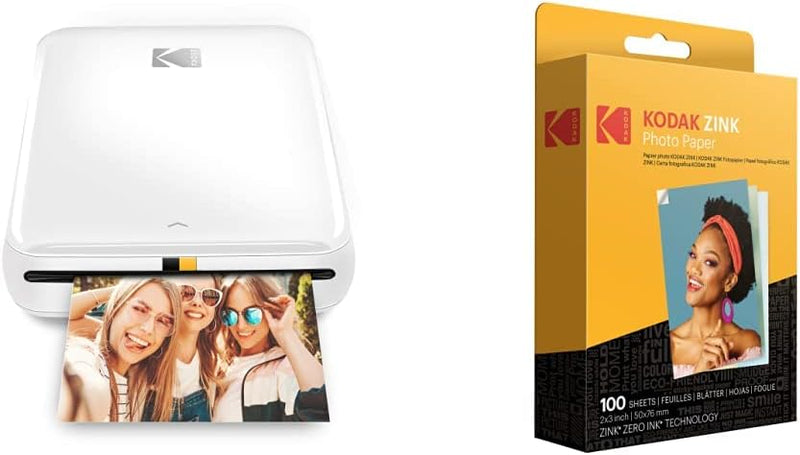 KODAK Step Drucker Drahtloser mobiler Fotodrucker mit Zink-Technologie (Weiss) & 2" x3 Premium Zink